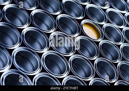 Metal tin paint cans Stock Photo