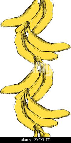 Vector banana seamless pattern vertical border for tropical banner design. Banana background. graphic hand-drawn crayons fruit backdrop. Bananas ornam Stock Vector