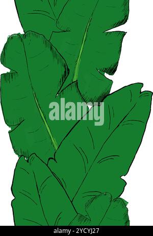 Tropical graphic vector pattern vertical border background illustration. Leafy vector backdrop. Surface tropic plants luxury wallpaper. Beautiful bota Stock Vector