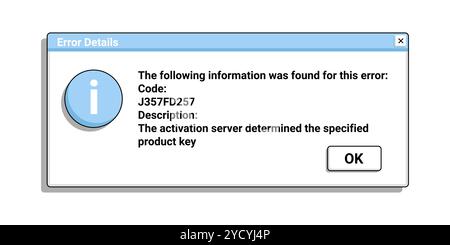 Error notification window in retro style with description in blue style. Stock Vector