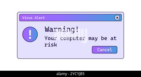 Warning retro notification window with gradient in purple color. Stock Vector
