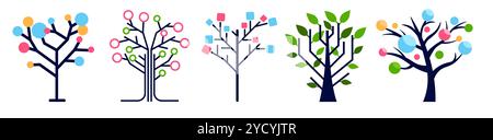 Set of decisions trees in abstract colorful style with geometric elements. Stock Vector