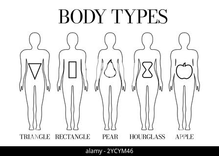 Set of Women and Men body shapes types: apple, pear, inverted triangle ...