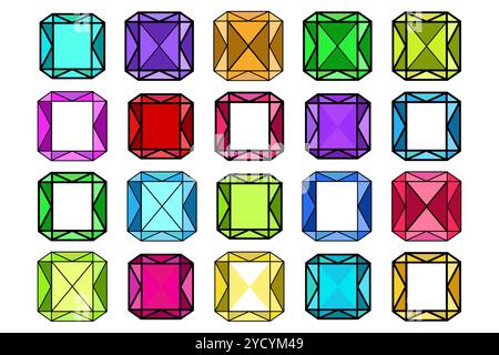 Colorful Gemstone Diamond Collection in Cartoon Style Stock Vector