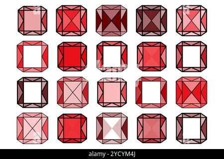 Red Flat Gemstone Diamond Collection in Cartoon Style Stock Vector