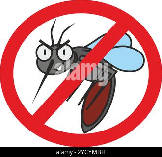 illustration prohibition sign against evil mosquito in cartoon style Stock Photo