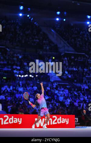 Vienna, Vienna, Austria. 24th Oct, 2024. Flavio Cobolli of Italy, serve during the Erste Bank Open - ATP500, Mens Tennis (Credit Image: © Mathias Schulz/ZUMA Press Wire) EDITORIAL USAGE ONLY! Not for Commercial USAGE! Stock Photo