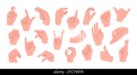 Human hands with different gestures and positions. Stock Vector