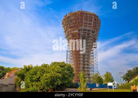 Vukovar water tower under reconstruction, symbol of war was hit with over 600 missiles but didn't fall, Slavonija region of Croatia Stock Photo