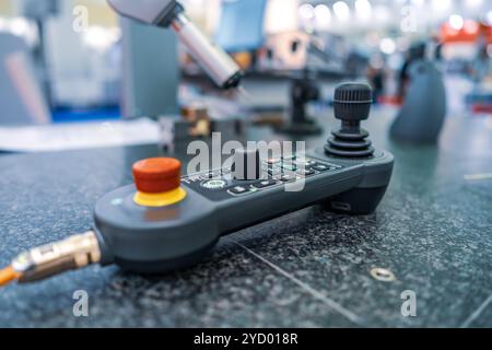 Quality control measurement probe. Metalworking CNC milling machine. Stock Photo