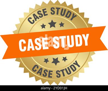 case study round orange and gold label isolated on transparent background. case study Stock Vector