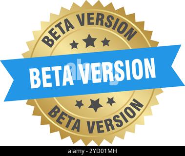 beta version round blue and gold label isolated on transparent background. beta version Stock Vector