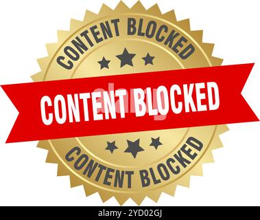 content blocked round red and gold label isolated on transparent background. content blocked Stock Vector