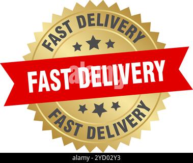 fast delivery round red and gold label isolated on transparent background. fast delivery Stock Vector