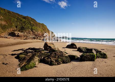 Sun and sand at Pentewan Sands, Cornwall Stock Photo