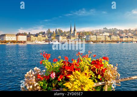 Colorful lake Luzern and town waterfront view Stock Photo