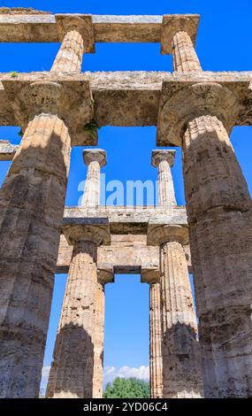 Temple of Neptune at Paestum in Italy: view across the cella. Stock Photo