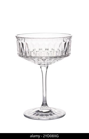 Empty wine or champagne glass cup with rhombus pattern, crystal, on white background Stock Photo