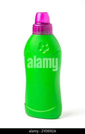 green plastic bottle of detergent isolated on white background. Object with Clipping Paths. Stock Photo