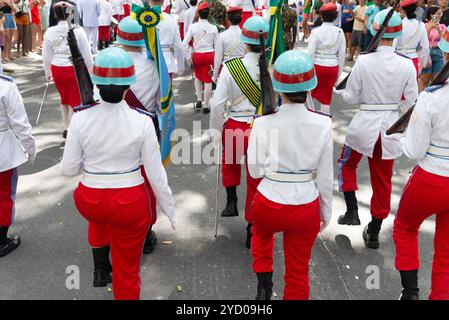 Salvador, Bahia, Brazil - September 07, 2024: Army students are seen marching on Brazilian Independence Day in the city of Salvador, Bahia. Stock Photo