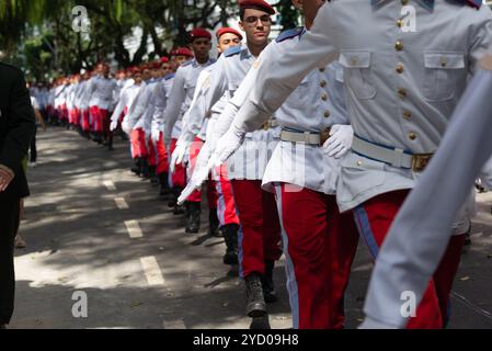 Salvador, Bahia, Brazil - September 07, 2024: Students from the Army school are seen parading in celebration of Brazilian independence in the city of Stock Photo