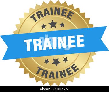 trainee round blue and gold label isolated on transparent background. trainee Stock Vector