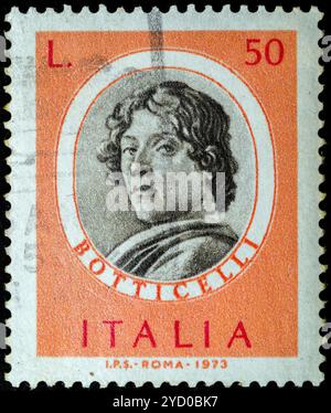 Botticelli - 'Uomini illustri' series 1st issue 1973 - Italian postage stamp Stock Photo