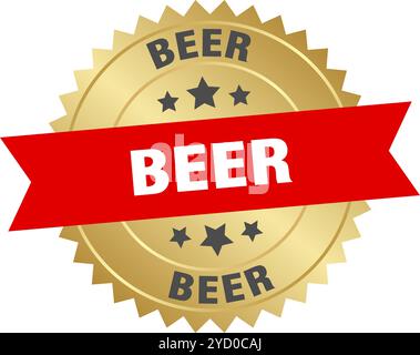 beer round red and gold label isolated on transparent background. beer Stock Vector