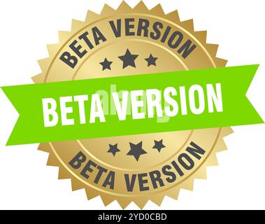 beta version round green and gold label isolated on transparent background. beta version Stock Vector