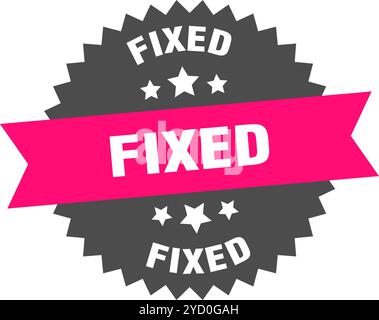 fixed round pink label isolated on transparent background. fixed Stock Vector