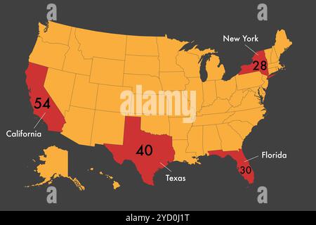 Map of the states with the most electoral votes for 2024 US presidential elections Stock Photo