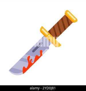 combat knife in blood. bladed weapon. evidence from a crime scene Stock Vector