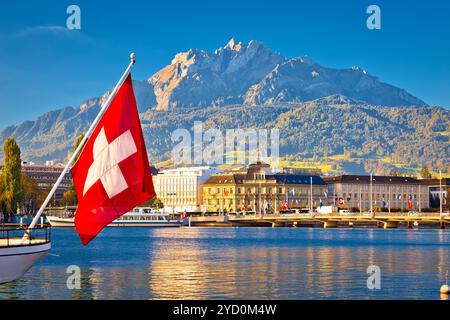 Lake Luzern and town waterfront with Pilatus mountain peak view Stock Photo