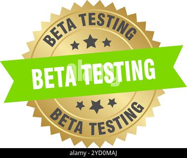 beta testing round green and gold label isolated on transparent background. beta testing Stock Vector