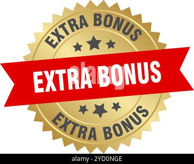 extra bonus round red and gold label isolated on transparent background. extra bonus Stock Vector