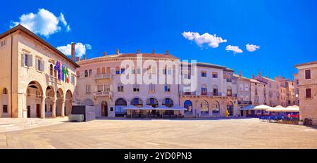 Forum square and historic roman Temple of Augustus in Pula panoramic view Stock Photo