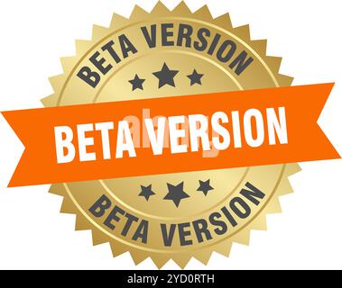 beta version round orange and gold label isolated on transparent background. beta version Stock Vector