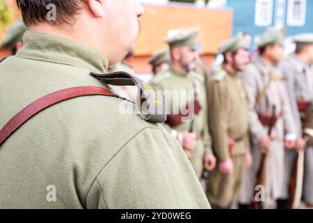 Samara, Russia - October 6, 2018: Unidentified members of historical reenactment battle in the Russian Civil War in 1918 Stock Photo