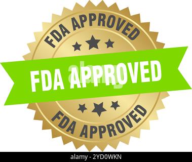 fda approved round green and gold label isolated on transparent background. fda approved Stock Vector
