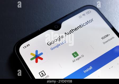 October 24, 2024, Portugal. In this photo illustration, the Google Authenticator app logo is displayed on a smartphone screen Stock Photo