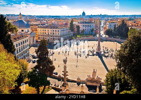 Piazza del Popolo or Peoples square in eternal city of Rome view from above Stock Photo