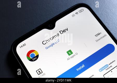 October 24, 2024, Portugal. In this photo illustration, the Chrome Dev app logo is displayed on a smartphone screen Stock Photo