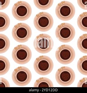 Cup of coffee with a heart made of bubbles. Seamless pattern. Stock Vector