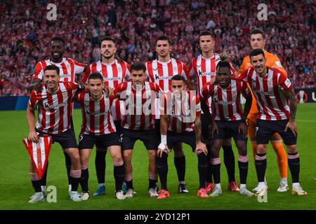 Bilbao, Spain, 24th October, 2024: Athletic Club's starting XI during the 2024-25 UEFA Europa League Group Stage Round 3 between Athletic Club and Slavia Praha on October 24, 2024 at San Mamés Stadium in Bilbao, Spain. Credit: Alberto Brevers / Alamy Live News. Stock Photo