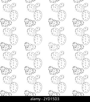 Small cactus with branches and big flat cactus with branches in doodle style. Simple seamless pattern. Vector illustration. Stock Vector