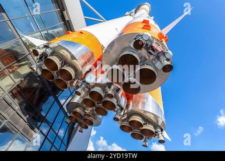 Nozzles of rocket engines of Soyuz type rocket Stock Photo