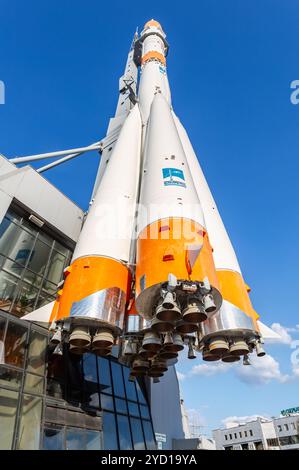 Real Soyuz type spacecraft as monument and exhibition center Stock Photo