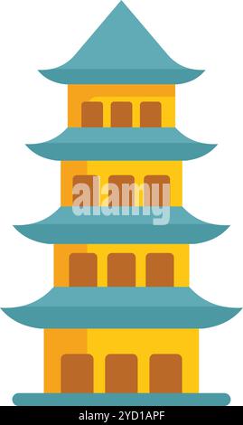 Cartoon drawing of a pagoda, a tiered tower common in east asia and often associated with buddhism Stock Vector