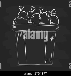 Hand-drawn fried chicken bucket with drumsticks Vector Stock Vector