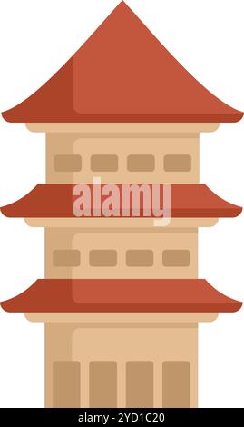 Asian pagoda temple building with multiple stories and red roof showing oriental architecture Stock Vector